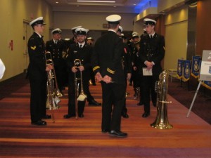 Royal Canadian Navy Marching Band awaits their marching-into-dinner-orders